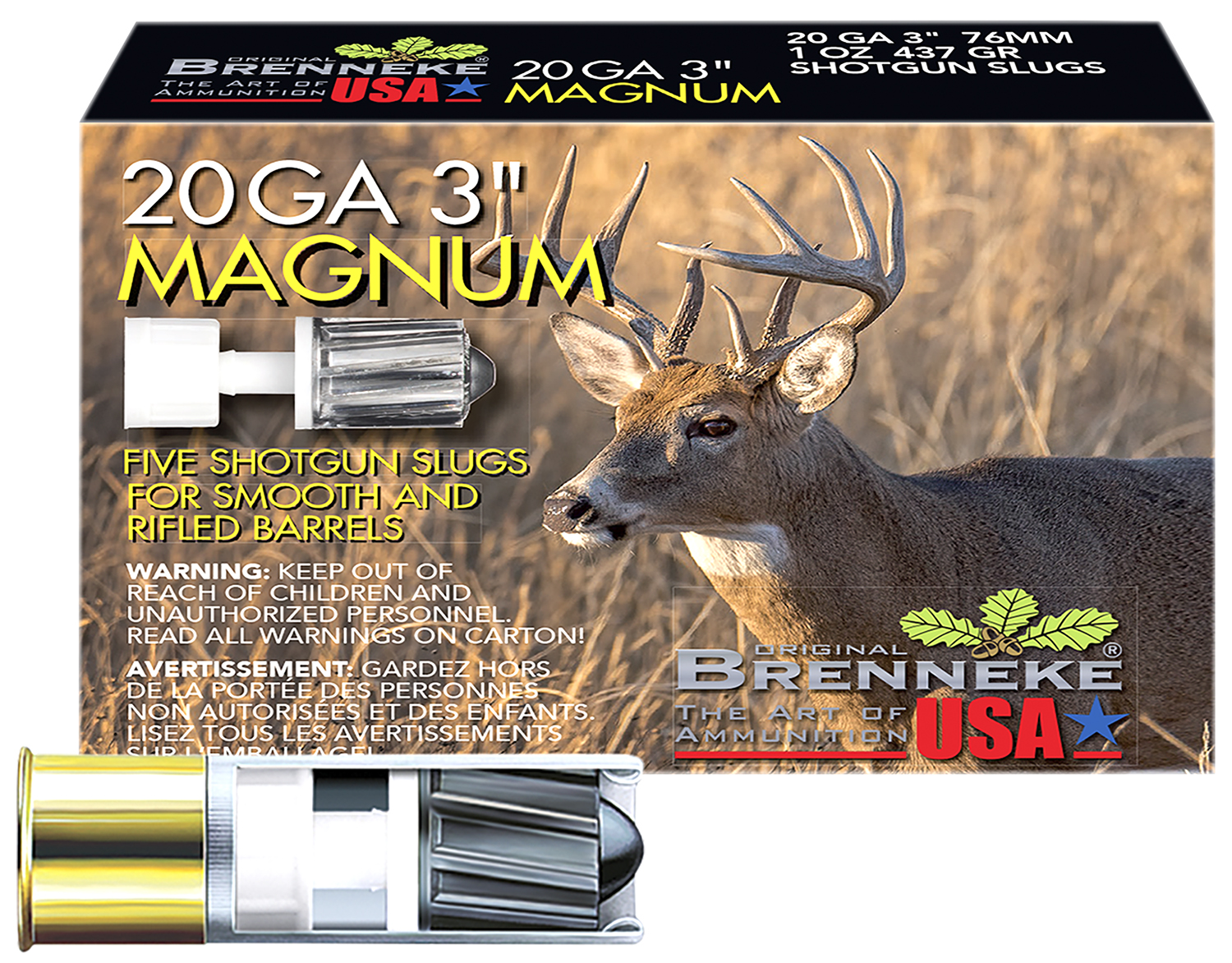 Brenneke SL203M Magnum 20Gauge 3" 1oz Slug Shot 5 Per Box/50 Case