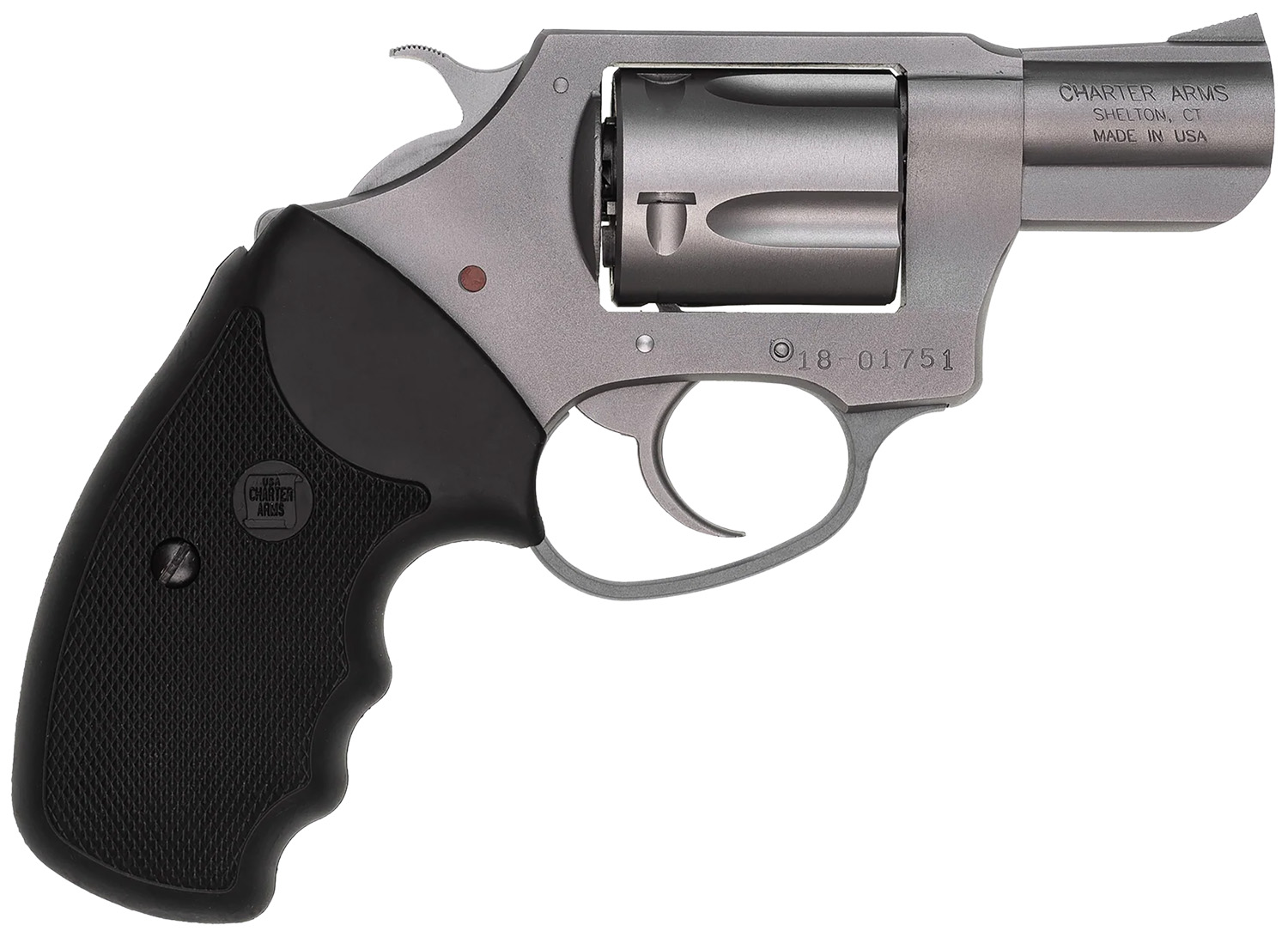 Charter Arms 73820 Undercover Small 38 Special, 5 Shot 2" Matte Stainless Steel Barrel & Cylinder, Aluminum Frame w/Black Finger Grooved Rubber Grip, Exposed Hammer