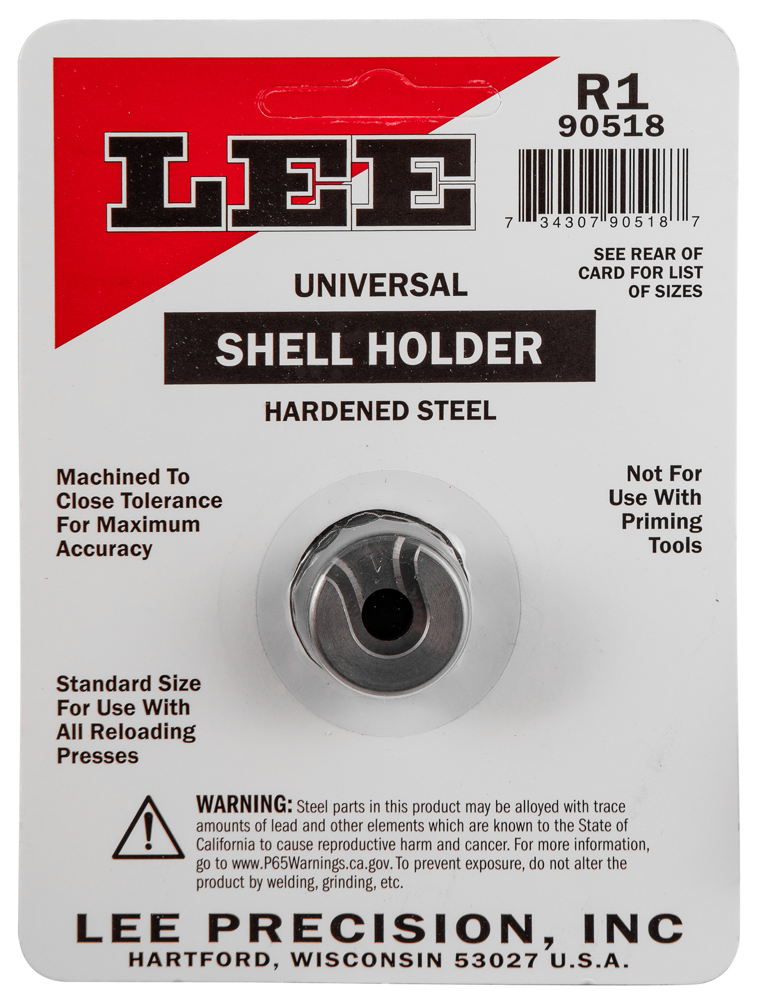 Lee Precision 90518 Shell Holder Universal #1R 38 Short & Long Colt / 38 Special / 357 Mag