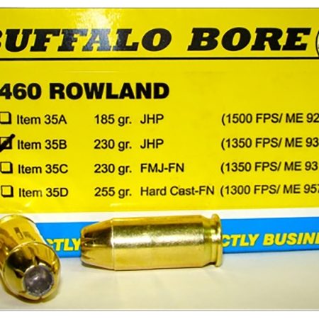 Buffalo Bore Ammunition 35B20 Personal Defense Strictly Business 460Rowland 230gr Jacket Hollow Point 20 Per Box/12 Case