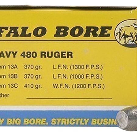Buffalo Bore Ammunition 13A20 Heavy Strictly Business 480Ruger 370gr Lead Flat Nose 20 Per Box/12 Case