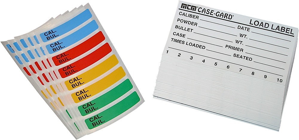 MTM Case-Gard LL1 Universal Reloading Labels Multi-Caliber Adhesive Paper 50 Load Labels & 48 Small Color Coded Labels