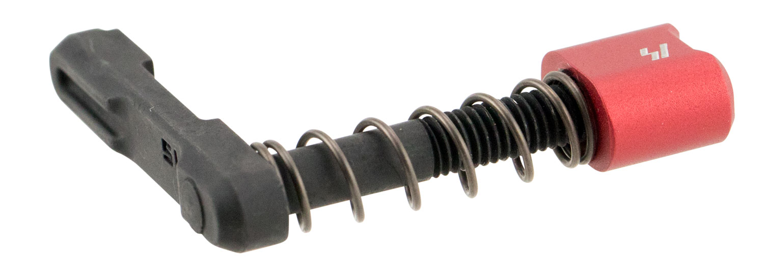 Strike Industries ARSMCRED Magazine Catch made of Black Steel with Red 6061-T6 Aluminum Release Button for AR-Platform