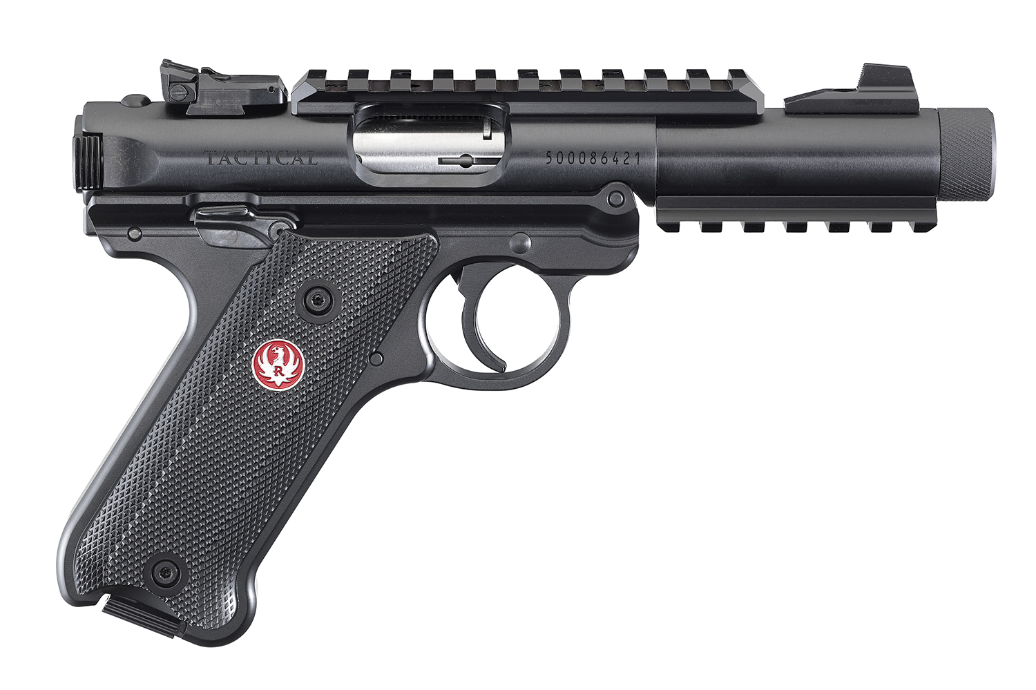 Ruger 40150 Mark IV Tactical 22 LR Caliber with 4.40" Threaded/Picatinny Rail Barrel, 10+1 Capacity, Overall Blued Metal Finish, Checkered Black Polymer Grip & Fixed Sights