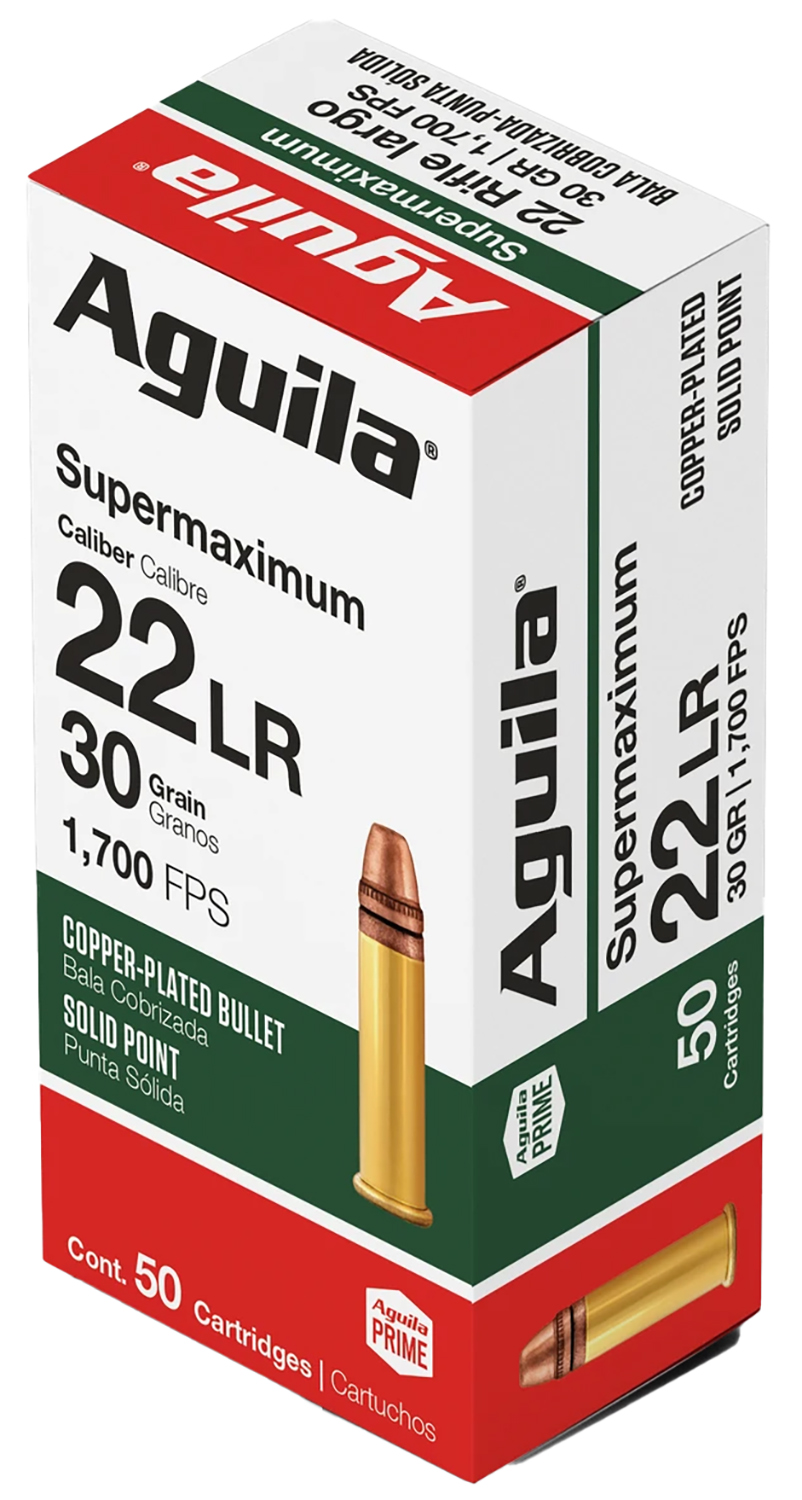 Aguila 1B220298 Supermaximum 22LR 30gr Copper Plated Solid Point 50 Per Box/20 Case