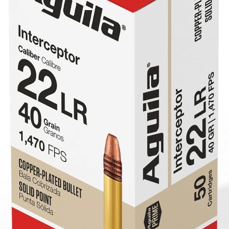 Aguila 1B220320 Interceptor  22LR 40gr Copper Plated Solid Point 50 Per Box/20 Case