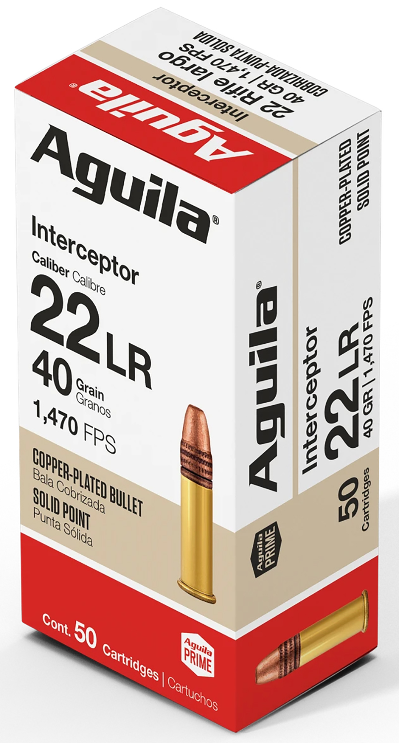 Aguila 1B220320 Interceptor 22LR 40gr Copper Plated Solid Point 50 Per Box/20 Case
