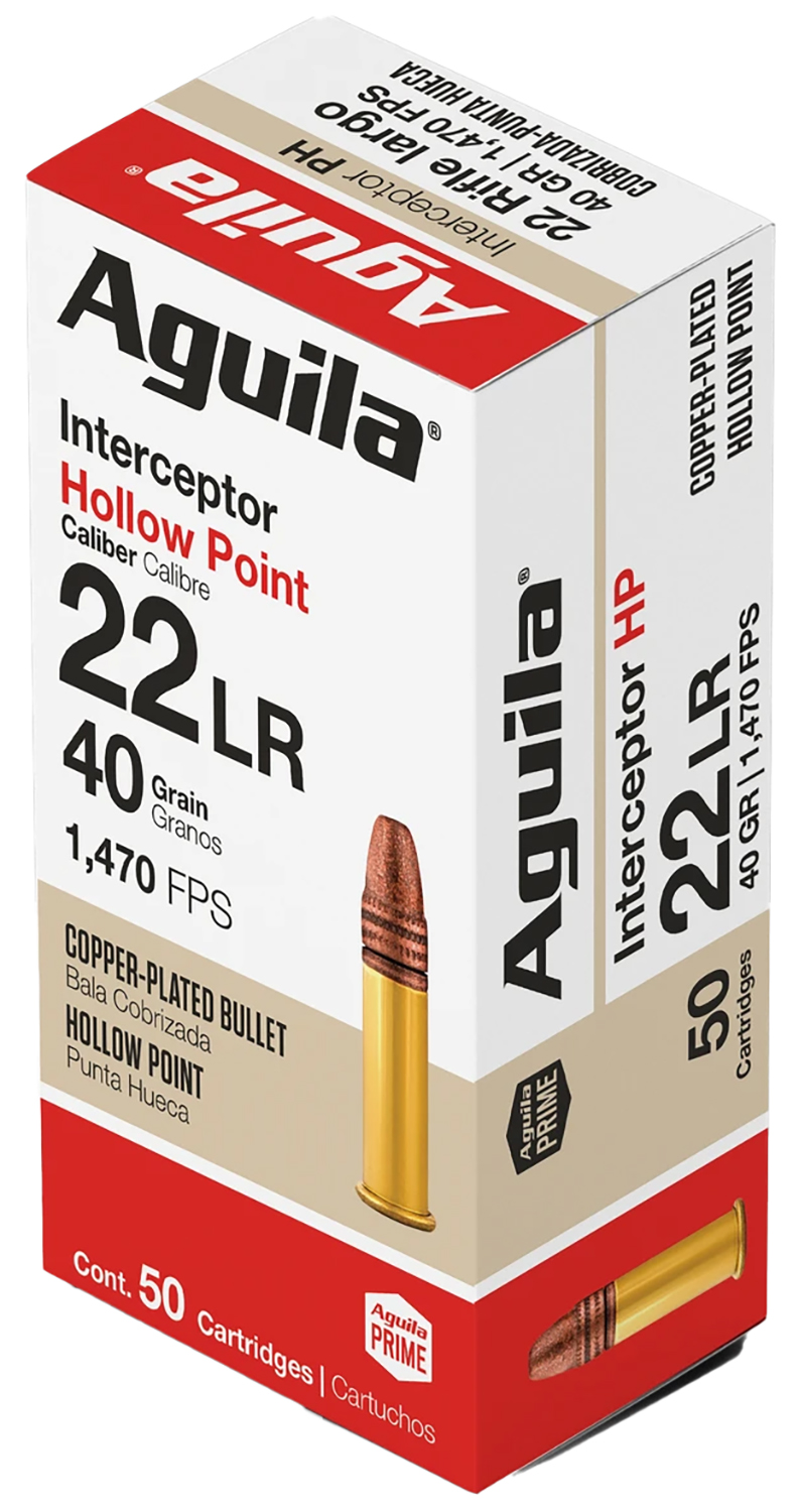 Aguila 1B220321 Interceptor 22LR 40gr Copper Plated Hollow Point 50 Per Box/20 Case