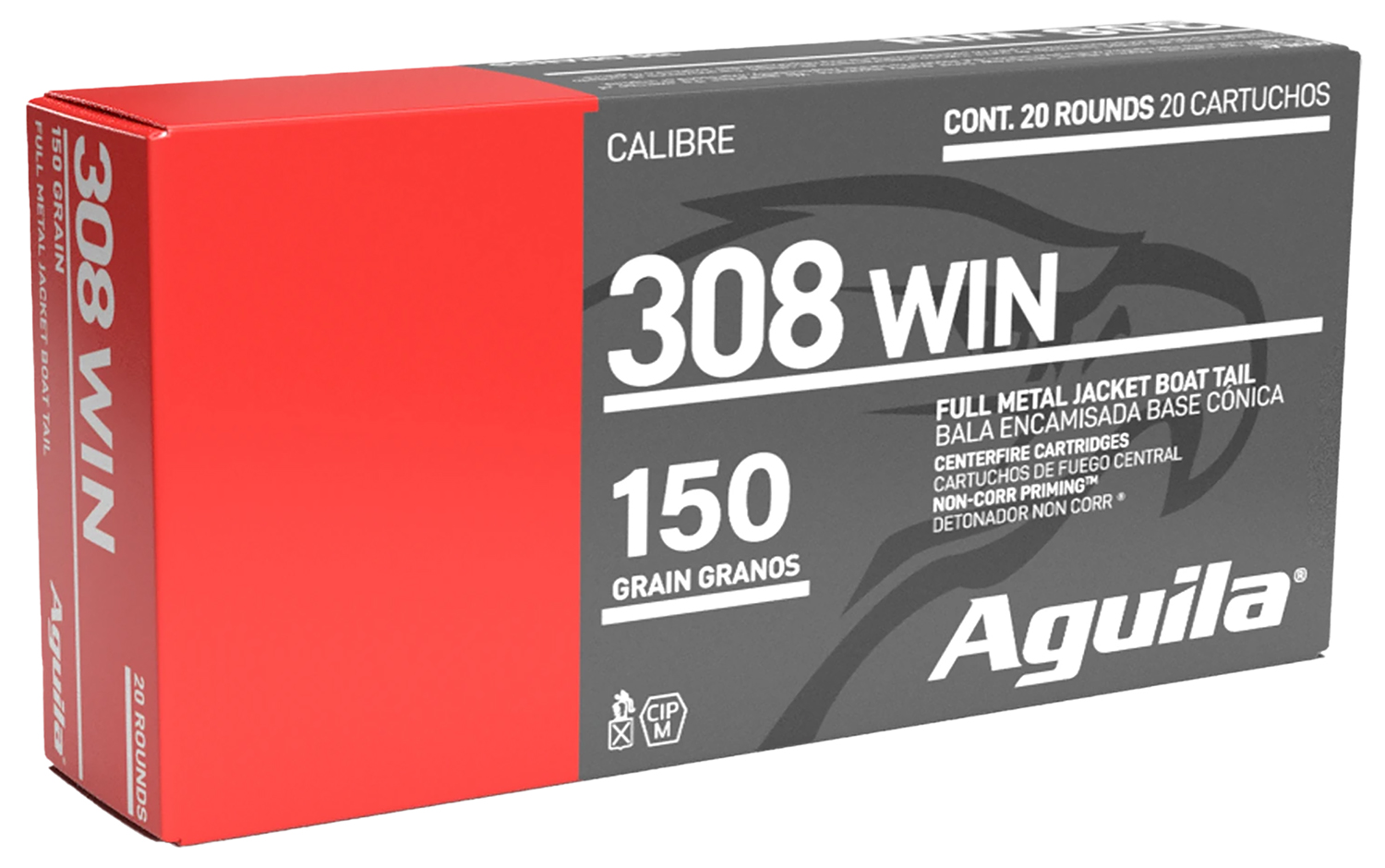 Aguila 1E308110 308Win 150gr Full Metal Jacket Boat Tail 20 Per Box/25 Case