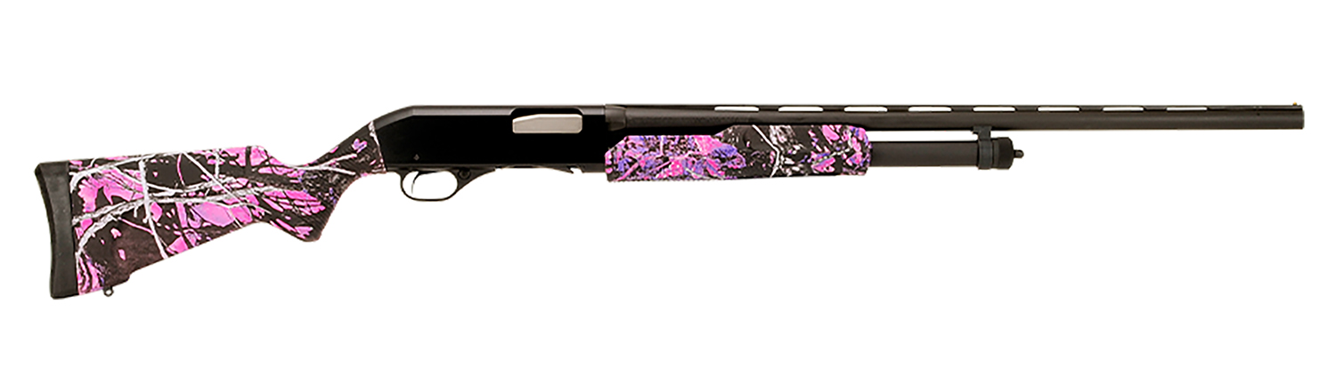 Stevens 22560 320 Field Compact 20 Gauge Pump 3" 5+1 26" Matte Black Vent Rib Barrel, Matte Black Aluminum Drilled & Tapped Receiver, Fixed Muddy Girl Synthetic Stock, Ambidextrous