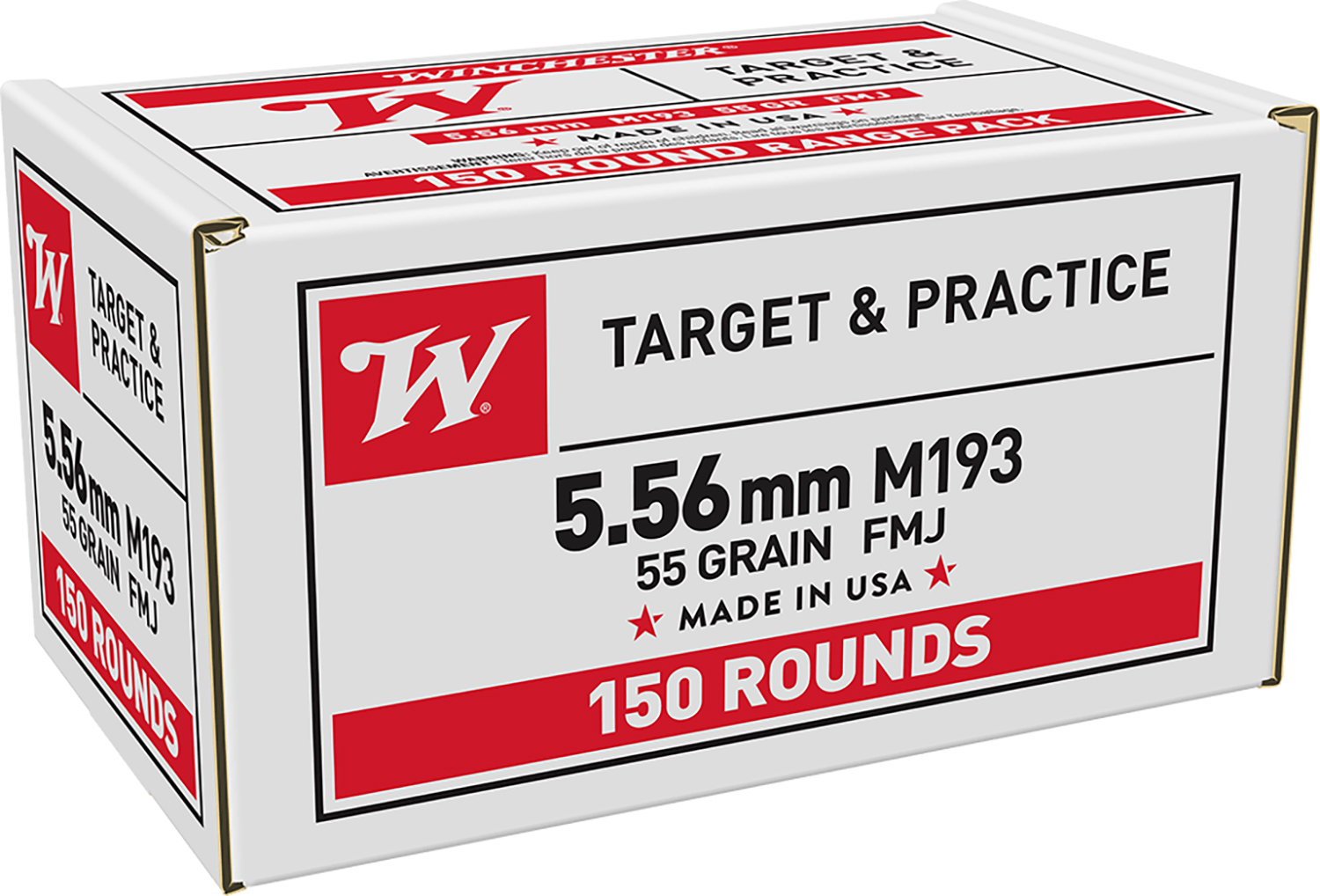 Winchester Ammo WM193150 USA M193 5.56x45mmNATO 55gr Full Metal Jacket 150 Per Box/4 Case *Value Pack