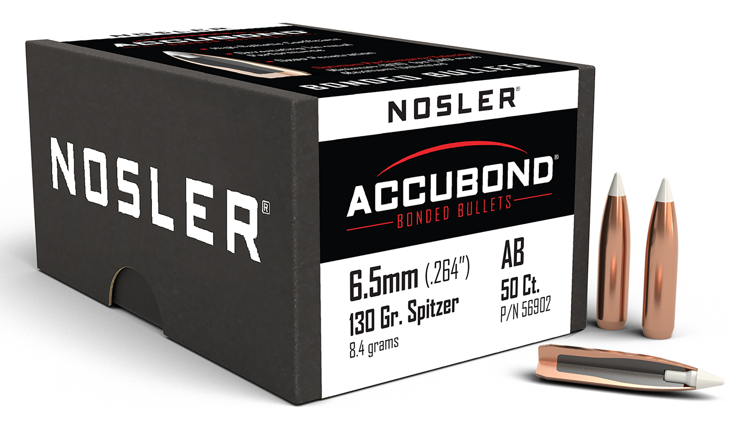 Nosler 56902 AccuBond 6.5Creedmoor 130gr Spitzer Point 50/Box