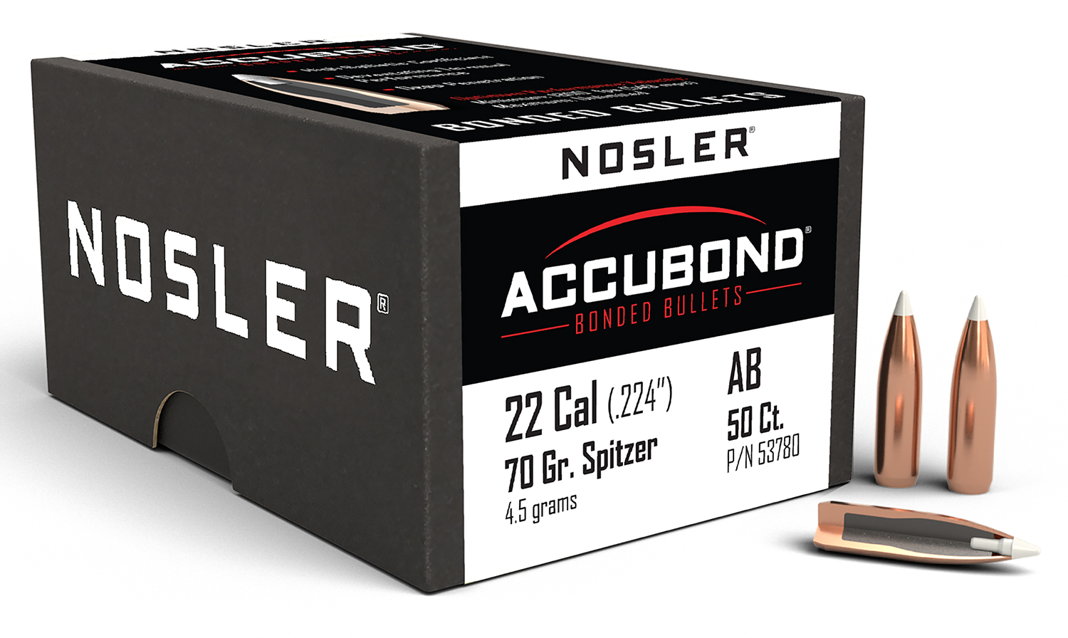 Nosler 53780 AccuBond 22Cal 70gr Spitzer Point 50/Box