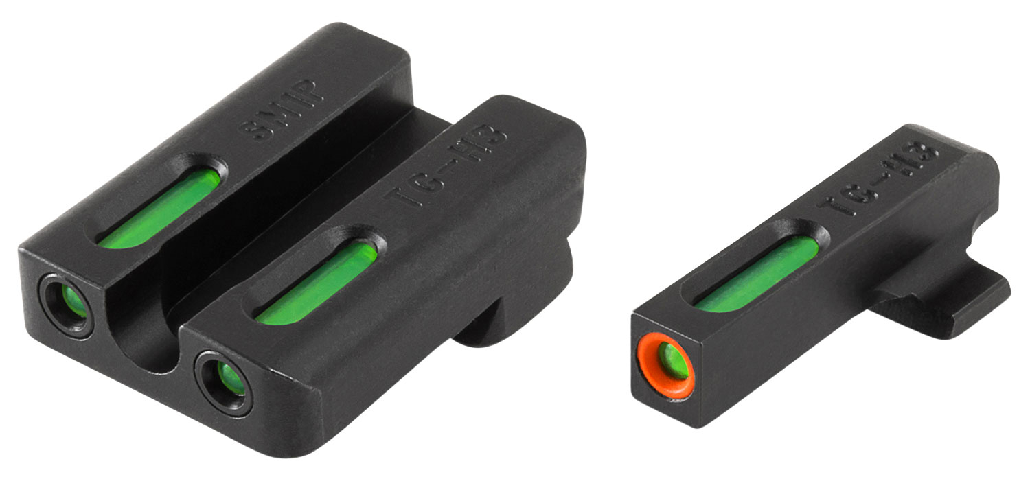 TruGlo TG13SM1PC TFX Pro Black | Green Tritium & Fiber Optic Orange Outline Front Sight Green Tritium & Fiber Optic Rear Sight