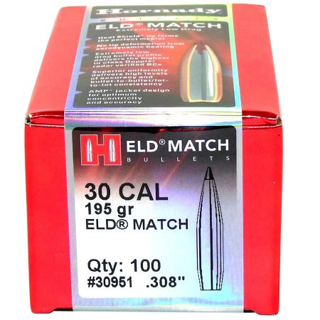 Hornady 30951 ELD Match 30 Cal .308 195 gr Extremely Low Drag Match 100 Per Box/ 15 Case