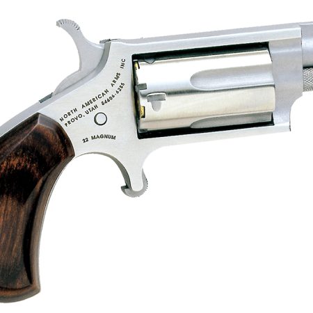 North American Arms 22MS Mini-Revolver *CA Compliant 22 WMR 5 Shot 1.13" Stainless Steel Barrel, Frame & Cylinder, Rosewood Birdshead Grip Exposed Hammer