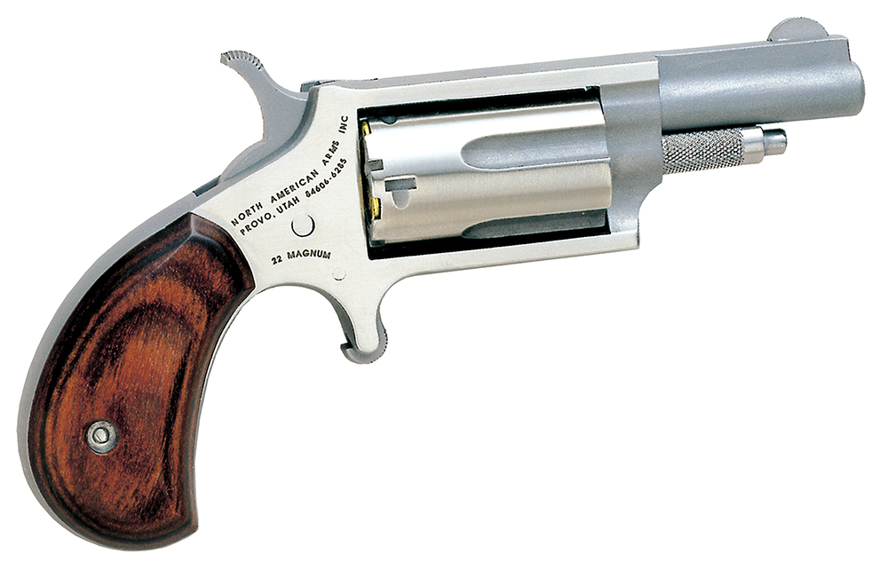 North American Arms 22M Mini-Revolver 22 WMR 5 Shot 1.63" Stainless Steel Barrel, Frame & Cylinder, Rosewood Grip Exposed Hammer