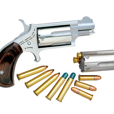 North American Arms 22MSC Mini-Revolver  22 LR/22 WMR 5 Shot 1.13" Stainless Steel Barrel, Frame & Cylinder, Rosewood Birdshead Grip Exposed Hammer
