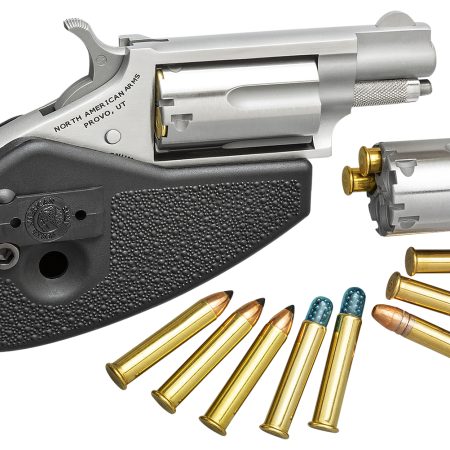 North American Arms 22MSCHG Mini-Revolver  22 LR/22 WMR 5 Shot 1.13" Stainless Steel Barrel, Frame & Cylinder, Black Synthetic Holster Grip, Exposed Hammer