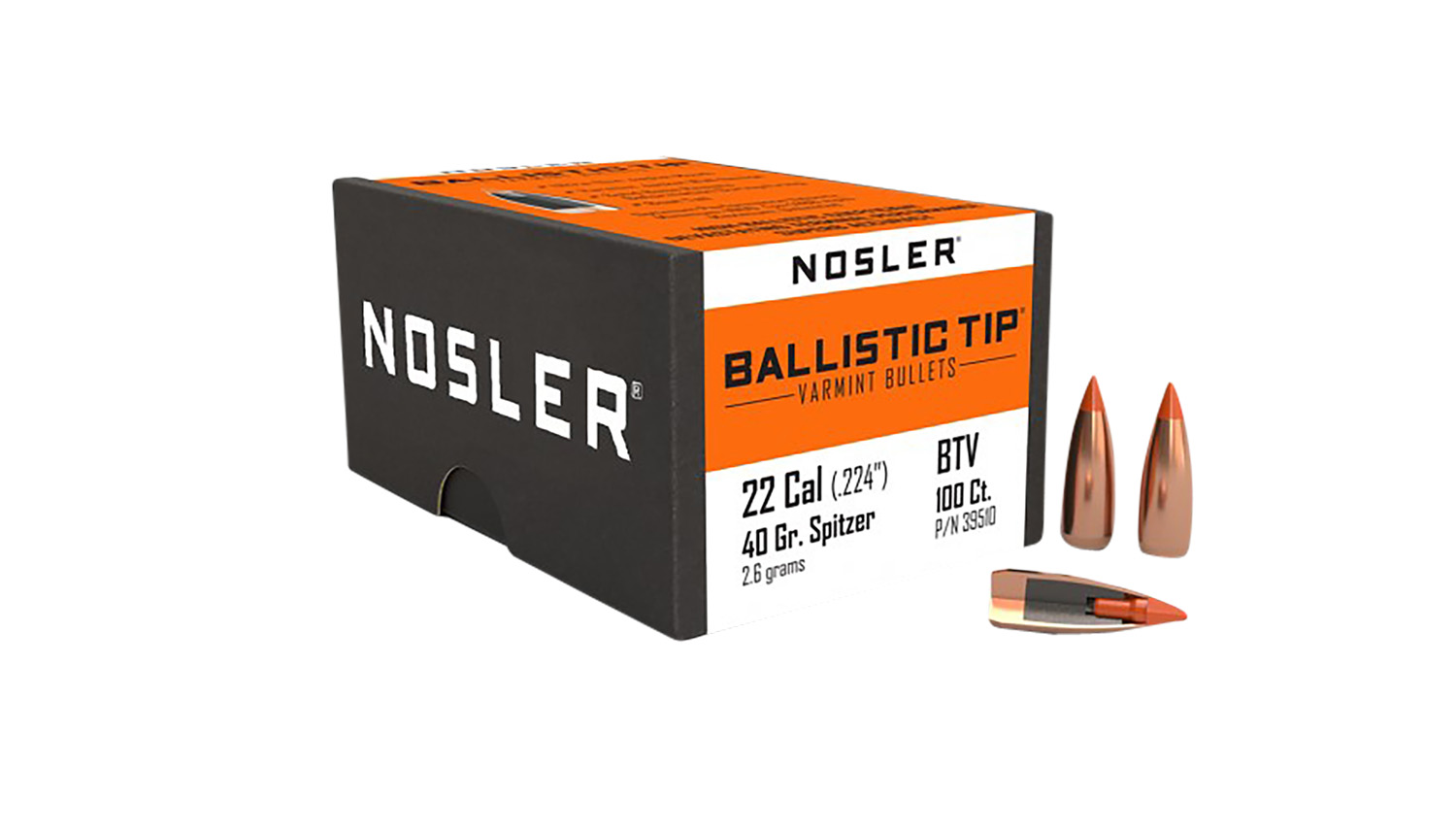 Nosler 39510 Ballistic Tip 22Cal 40gr Spitzer Point 100/Box