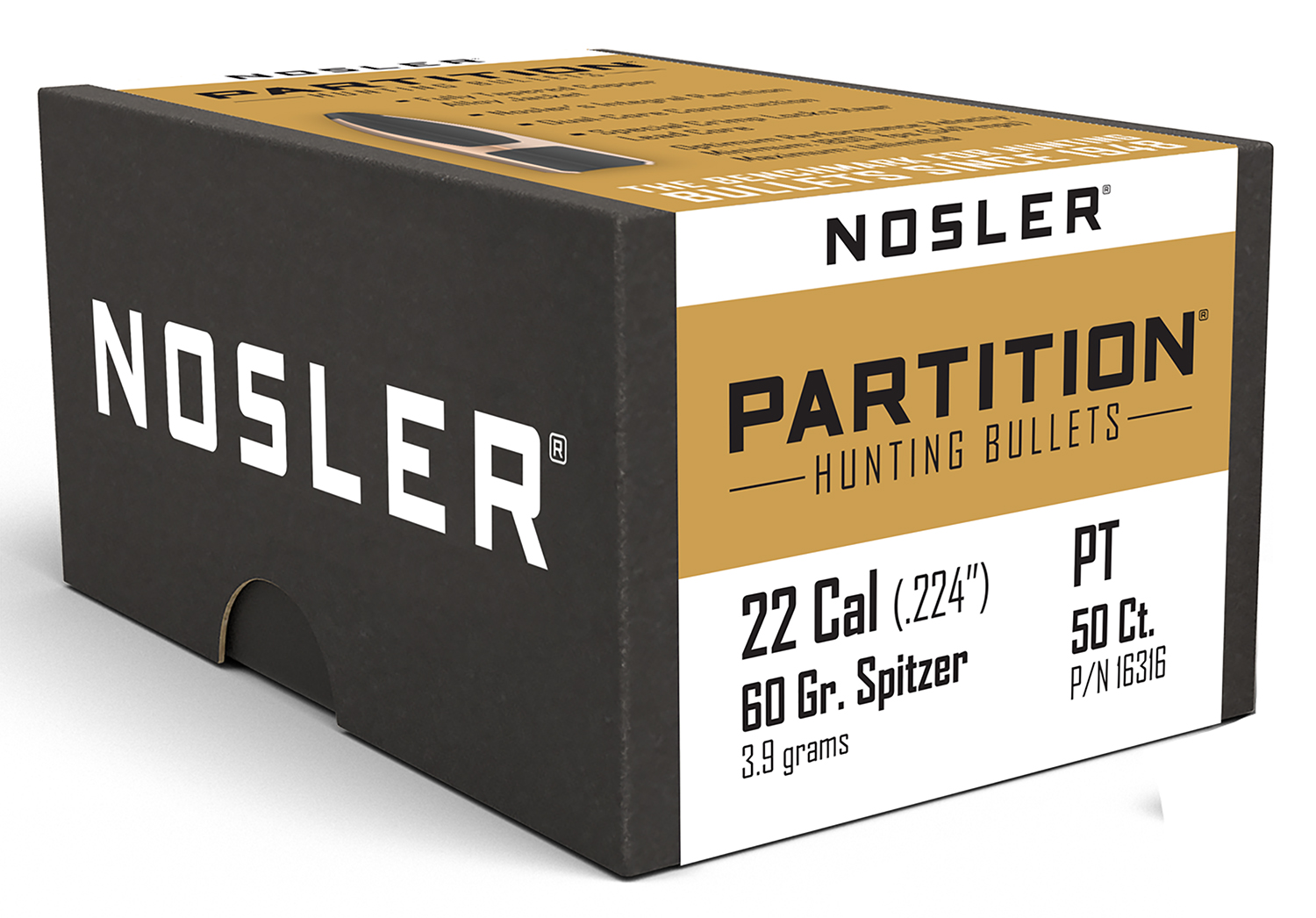 Nosler 16316 Partition 22Cal 60gr Partition Spitzer 50/Box