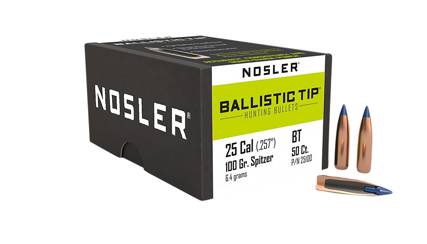Nosler 25100 Ballistic Tip 25Caliber 100gr Spitzer 50/Box
