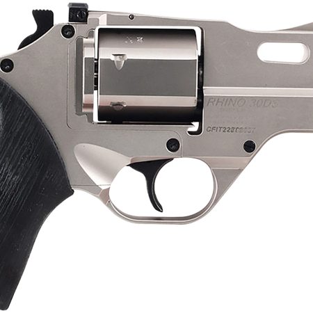 Chiappa Firearms 340290 Rhino 30DS  Small Frame 357 Mag 6 Shot, 3" Nickel-Plated Steel Vent Rib Barrel & Cylinder, Nickel-Plated Aluminum Frame, Black Rubber Grip, Concealed Hammer