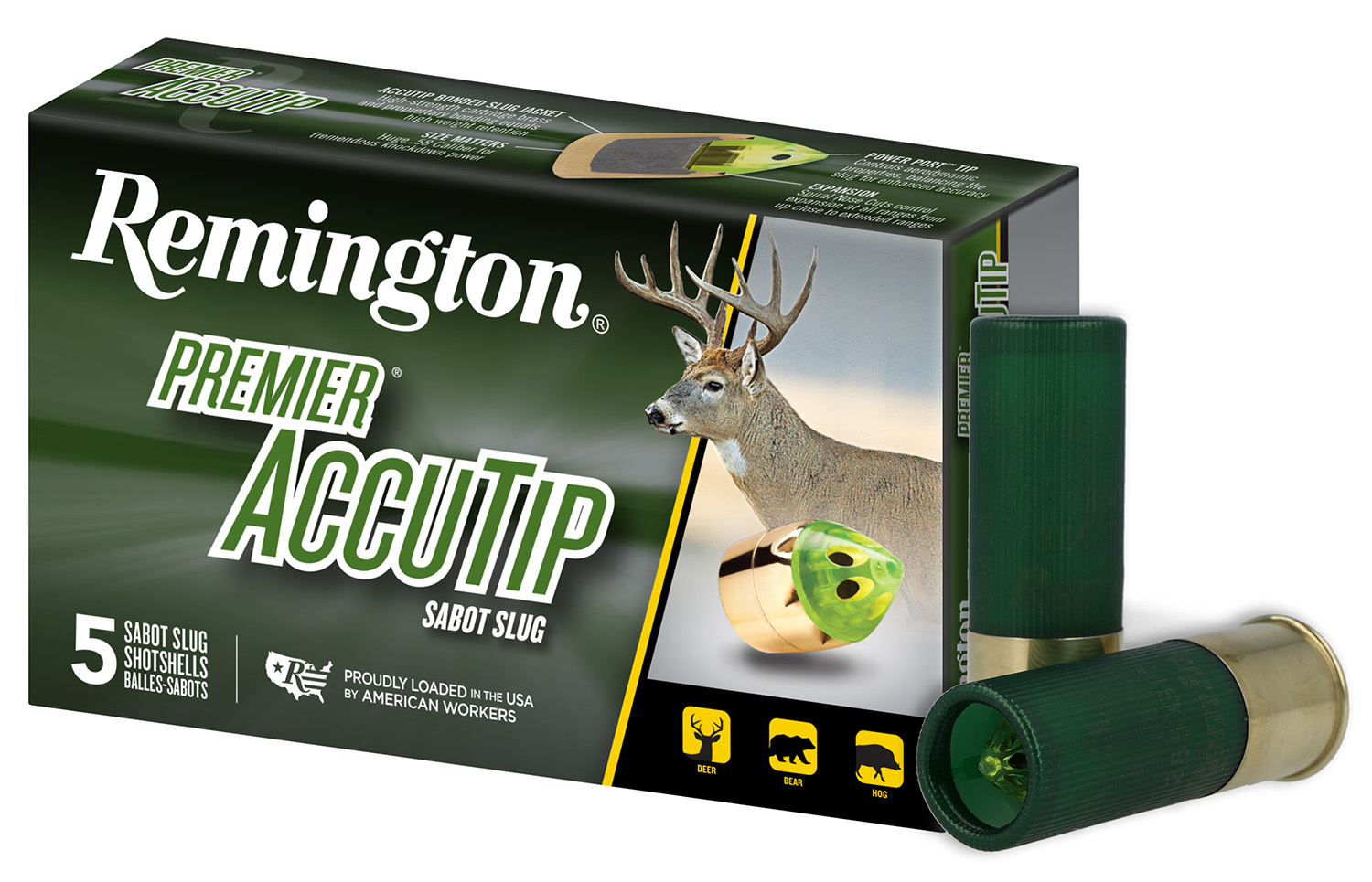 Remington Ammunition 20731 Premier AccuTip 12 Gauge 3" Sabot Slug Shot 5 Per Box/ 20 Cs