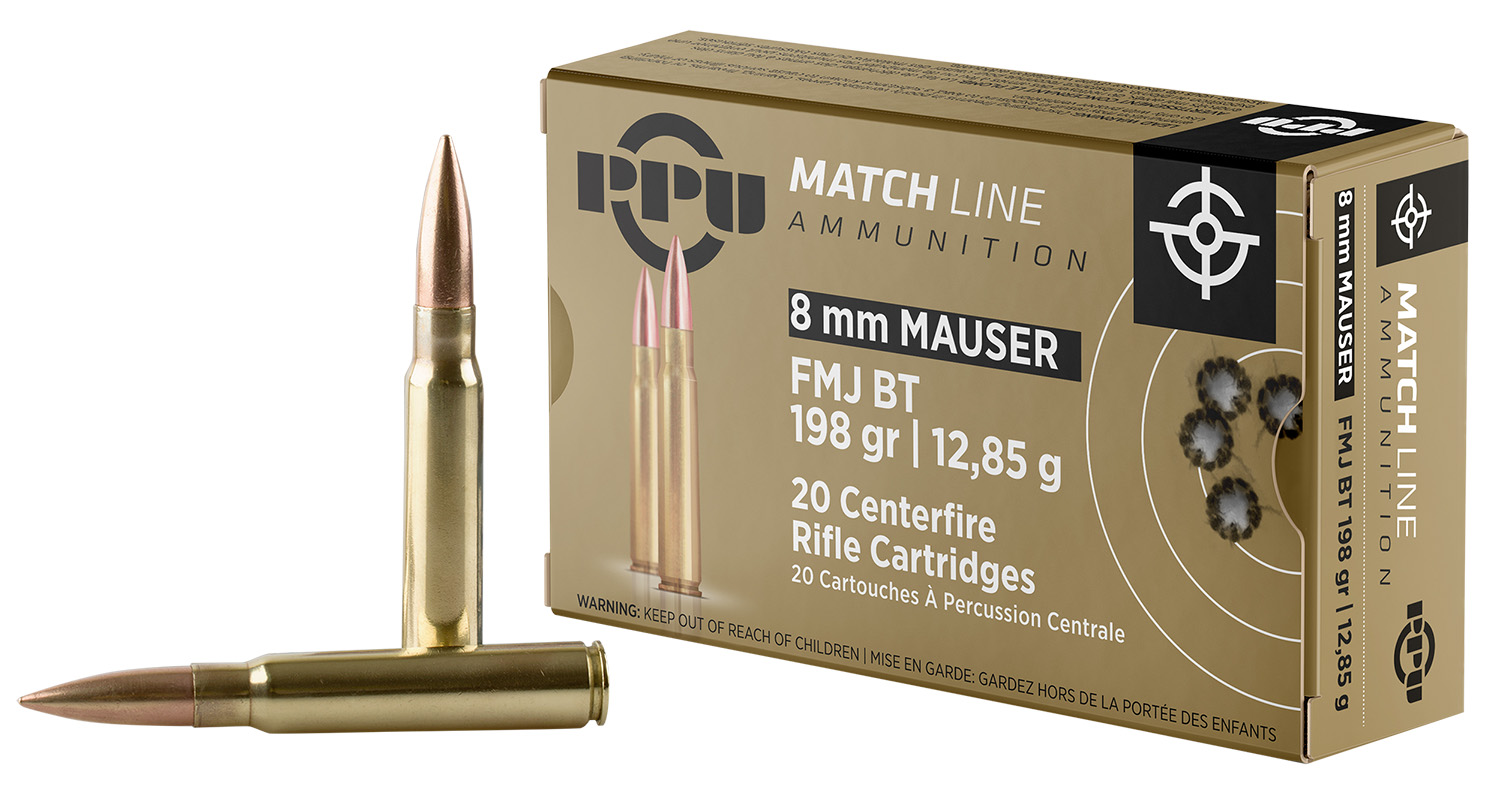 PPU PPM8 Match 8mmMauser 200gr Full Metal Jacket Boat Tail 20 Per Box/10 Case