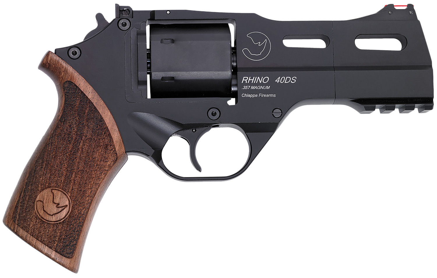 Chiappa Firearms CF340244 Rhino 40SAR 357 Mag 6 Shot 4" Black Anodized Steel Barrel, Blued Steel Cylinder, Black Anodized Aluminum Frame & Barrel Shroud, Picatinny Accessory Rail, Walnut Grip
