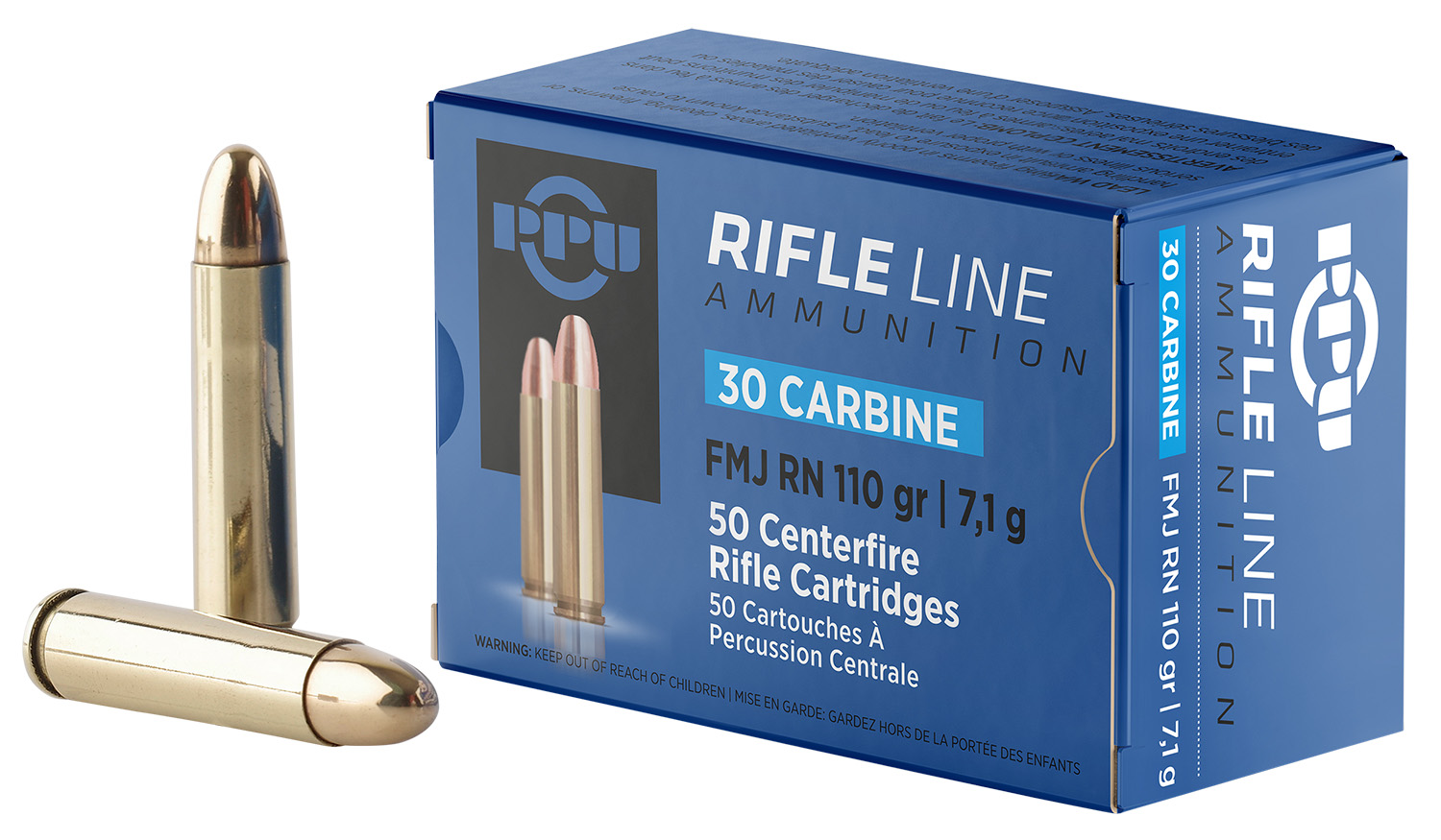 PPU PP30F Standard Rifle 30Carbine 110gr Full Metal Jacket Round Nose 50 Per Box/10 Case