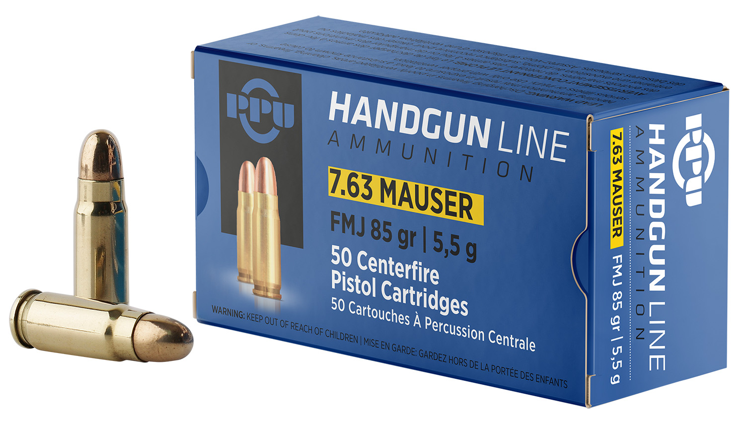 PPU PPH763 Handgun 7.63mmMauser 85gr Full Metal Jacket 50 Per Box/10 Case