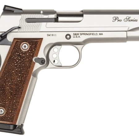 Smith & Wesson 178017 1911 Performance Center Pro Full Size Frame 9mm Luger 10+1, 5" Stainless Steel Barrel, Matte Silver Serrated Stainless Steel Slide & Frame w/Beavertail, Wood Grip