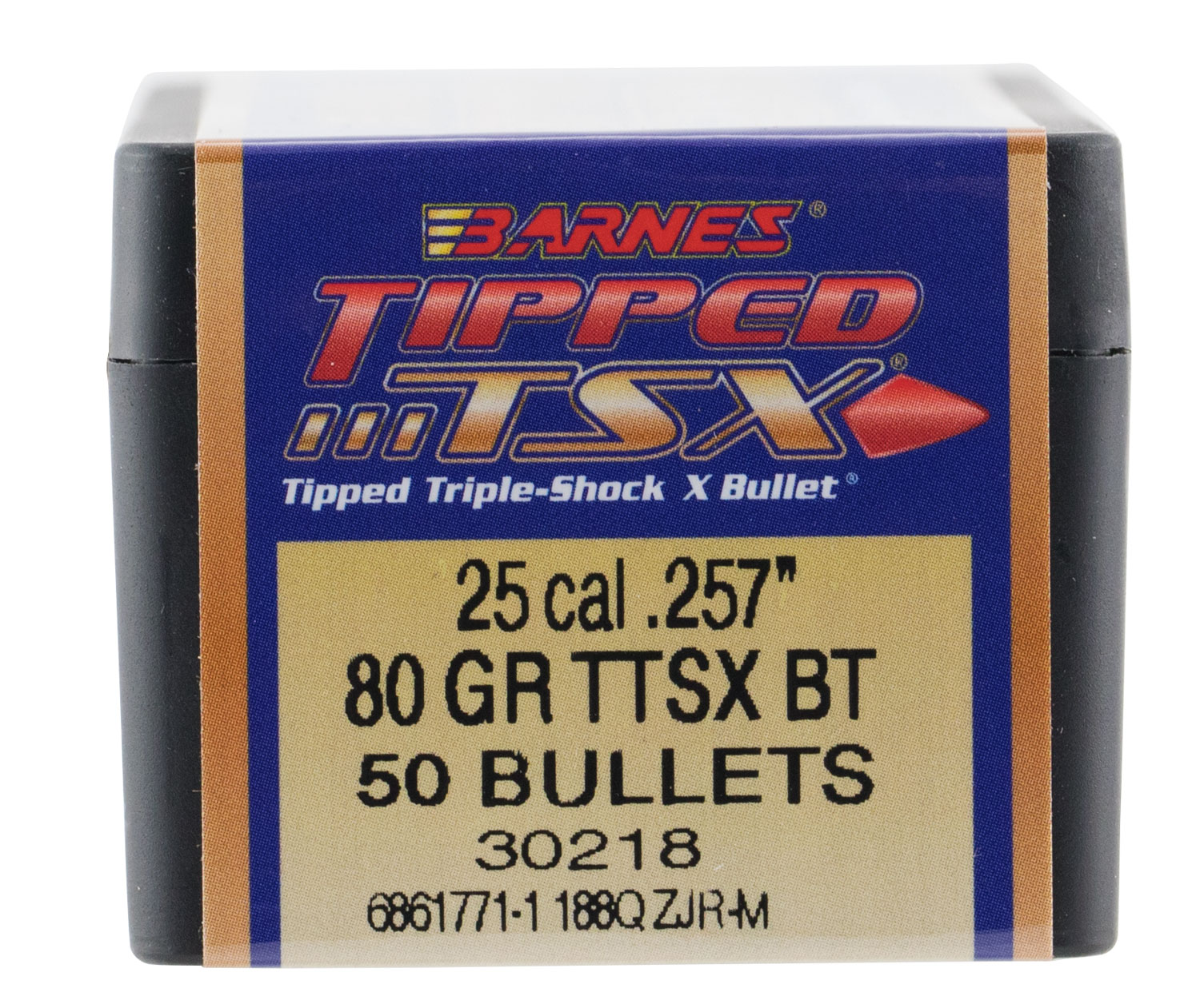 Barnes Bullets 30218 Tipped TSX 25Cal 80gr Boat Tail 50/Box