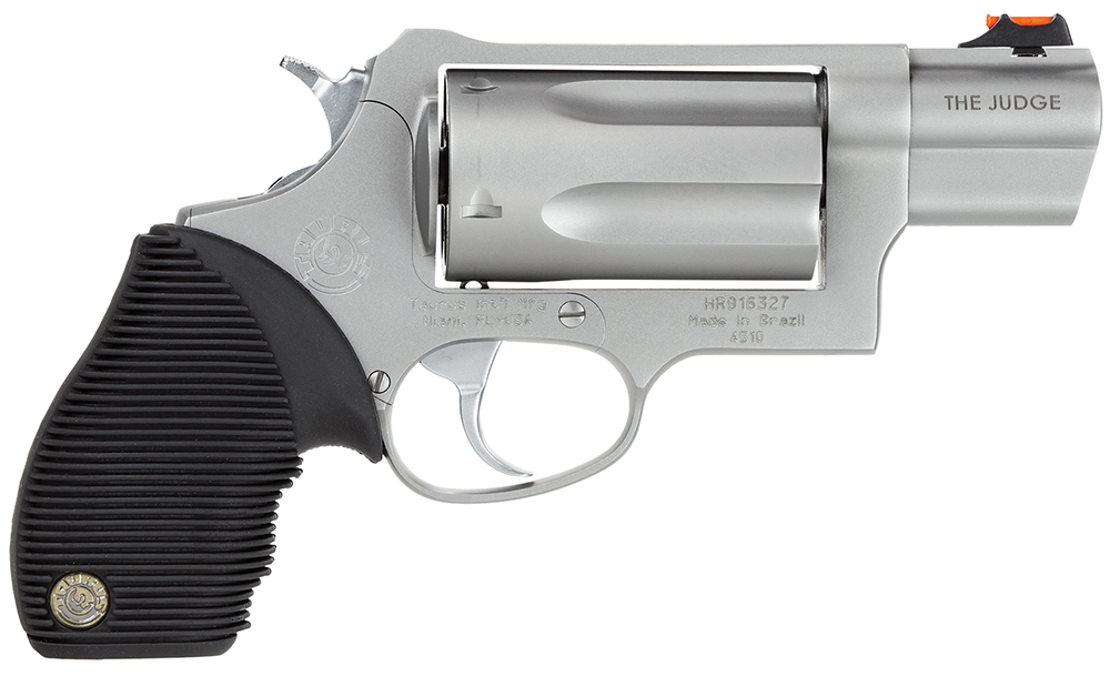 Taurus 2441039TC Judge Public Defender Small Frame 45 Colt (Long Colt)/ 410 Bore 5rd 2" Matte Stainless Steel Barrel, Cylinder & Frame, Black Ribber Grip, Transfer Bar Safety, Exposed Hammer