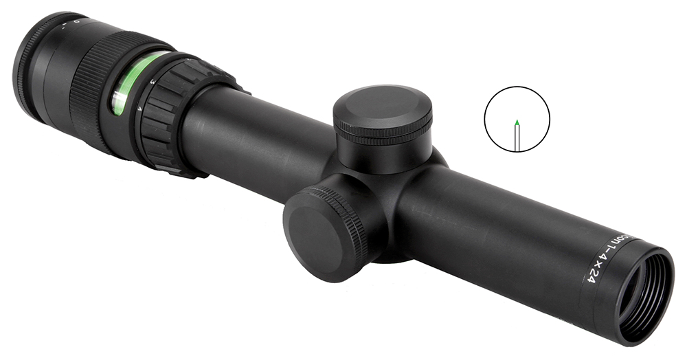 Trijicon 200057 AccuPoint Black Hardcoat Anodized 1-4x 24mm 30mm Tube Illuminated Green Triangle Post Reticle