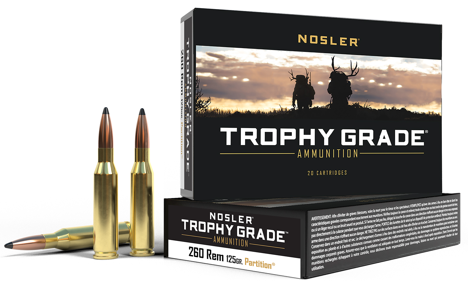 Nosler 60018 Trophy Grade 260Rem 125gr Nosler Spitzer Partition 20 Per Box/10 Case