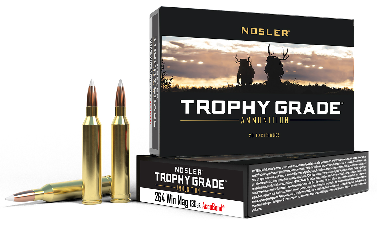 Nosler 60019 Trophy Grade 264WinMag 130gr Nosler AccuBond 20 Per Box/10 Case