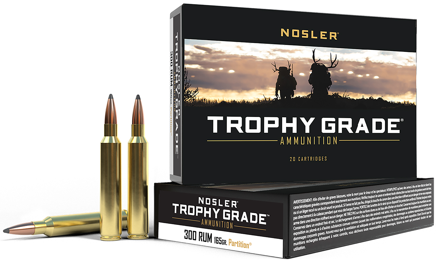 Nosler 60064 Trophy Grade 300RUM 165gr Nosler Spitzer Partition 20 Per Box/10 Case