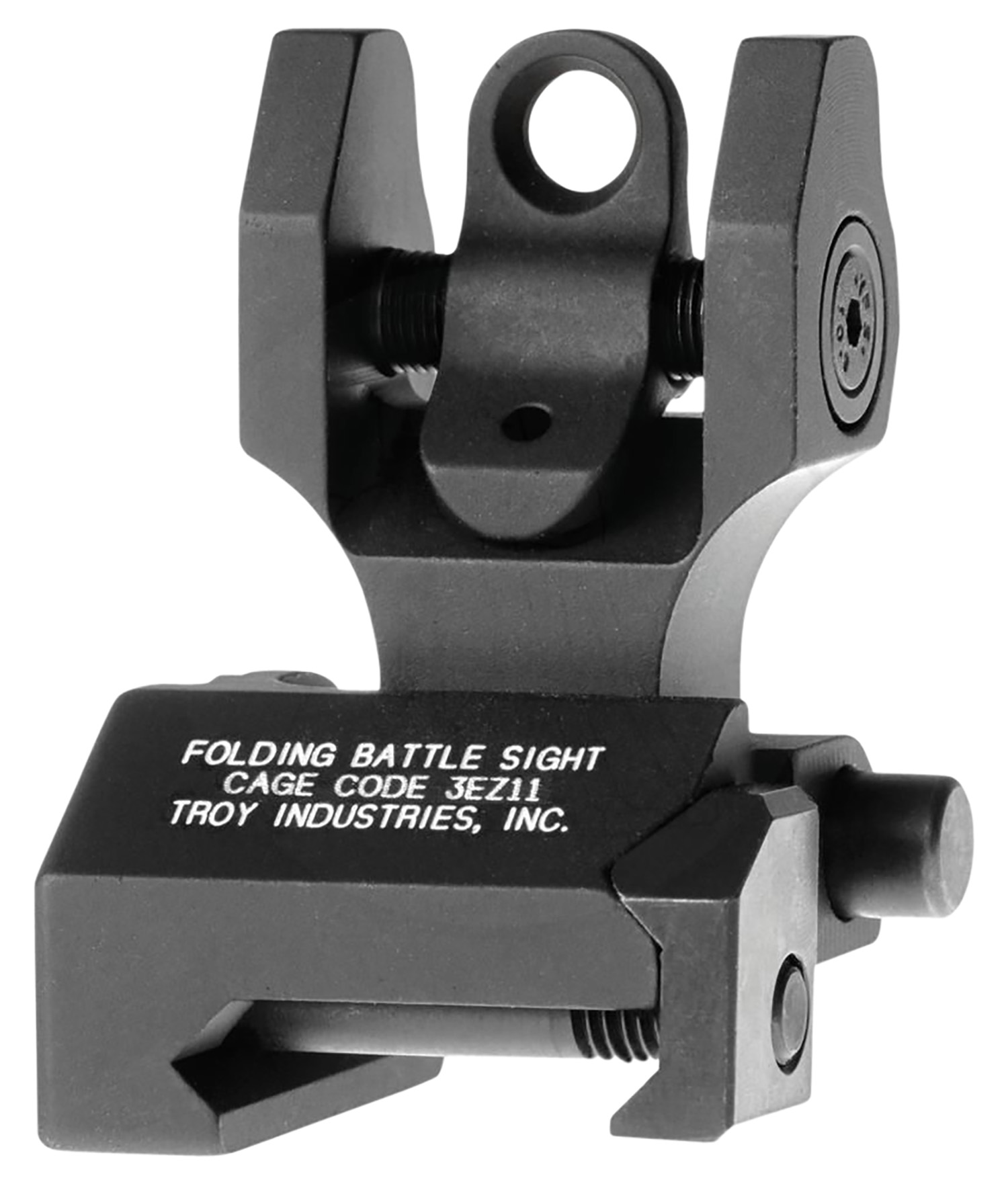 Troy Ind SSIGFBSROBT00 Rear Folding BattleSight Round Black Hardcoat Anodized for AR-15