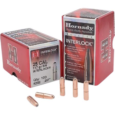 Hornady 2550 InterLock  25 Cal .257 117 gr Round Nose 100 Per Box/ 25 Case