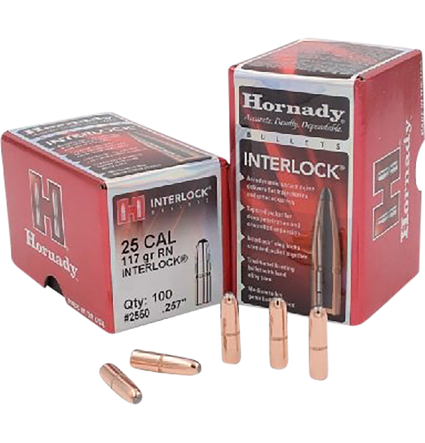 Hornady 2550 InterLock 25 Cal .257 117 gr Round Nose 100 Per Box/ 25 Case