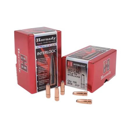 Hornady 3130 InterLock  303 Cal .312 174 gr Round Nose 100 Per Box/ 15 Case