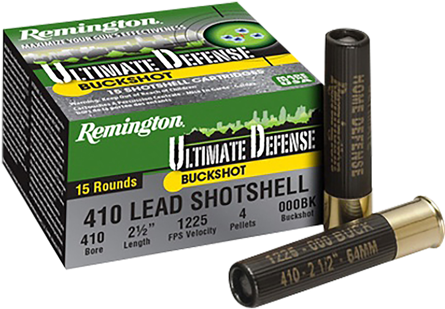 Remington Ammunition 20697 Ultimate Defense Buckshot 410Gauge 2.50" 000Buck Shot 15 Per Box/10 Case
