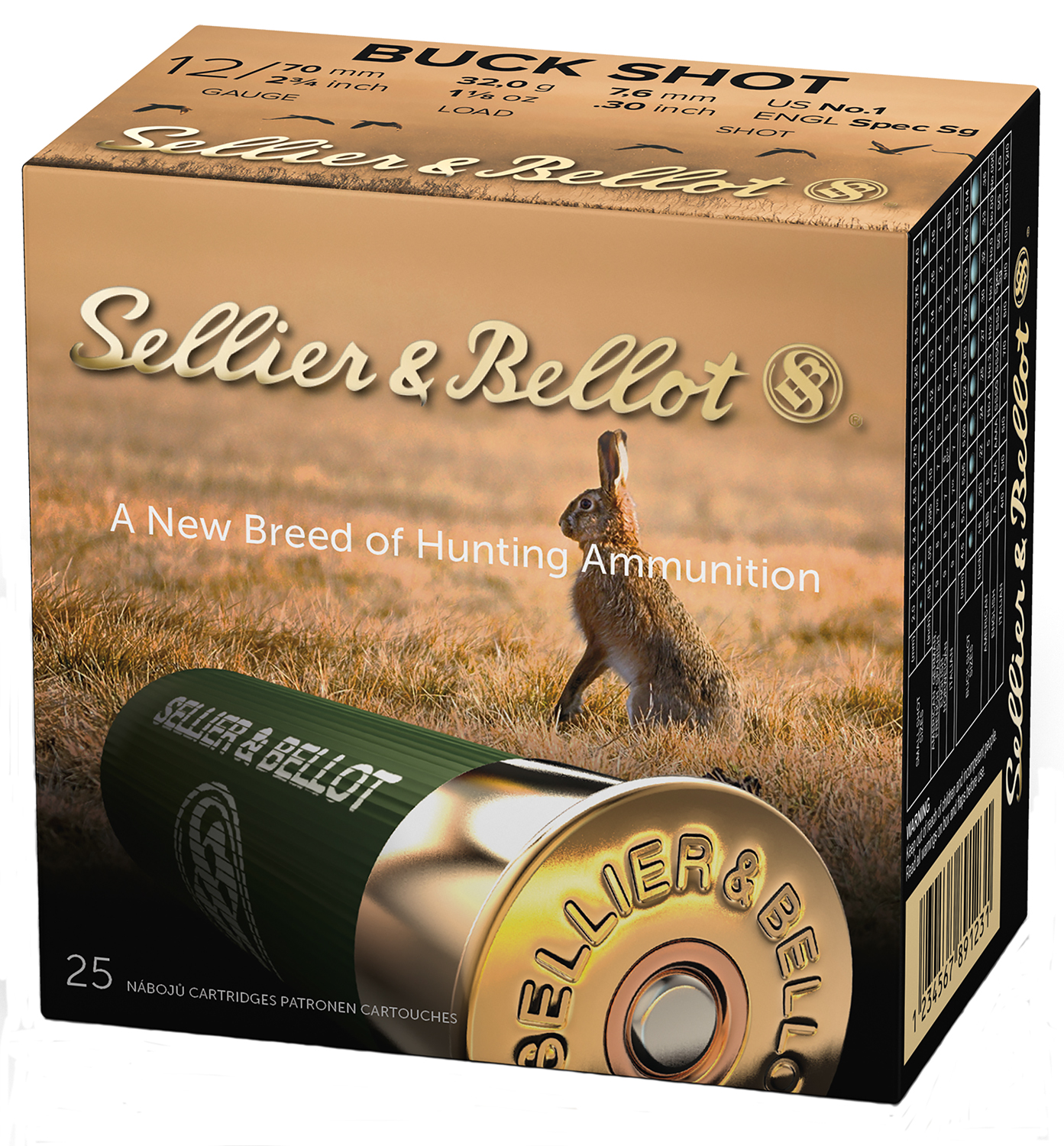 Sellier & Bellot SB12BSF Hunting 12Gauge 2.75" 12Pellets 1 1/8oz 1Buck Shot 25 Box/10 Case