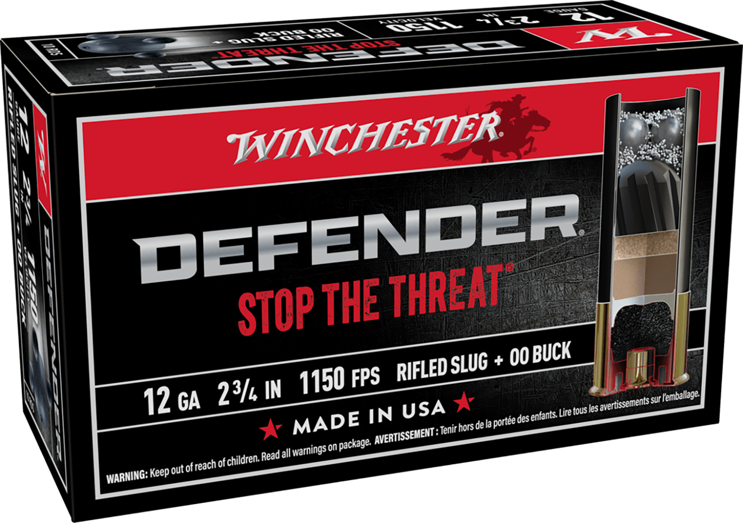 Winchester Ammo S12PDX1 PDX1 Defender Combo 12Gauge 2.75" 1oz Rifled Slug 3Plated 00Buck Shot 10 Per Box/10 Case