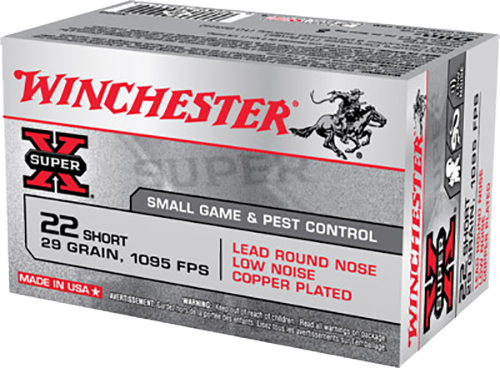 Winchester Ammo X22S Super X 22Short 29gr Lead Round Nose Low Noise Copper Plated 50 Per Box/100 Case