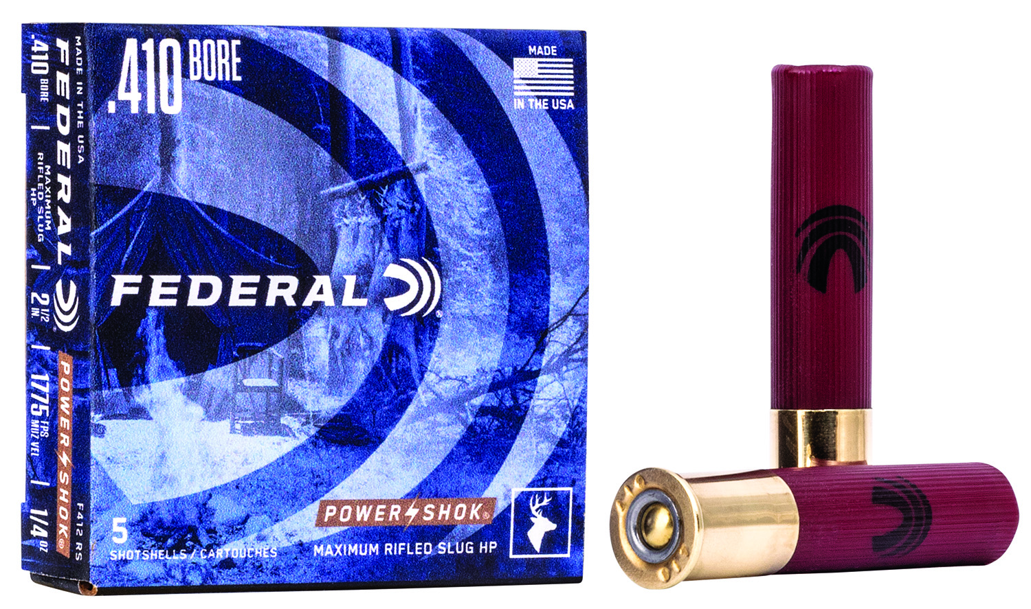 Federal F412RS Power-Shok Shotshell 410Gauge 2.50" 1/4oz RifledSlug Shot 5 Per Box/50 Case