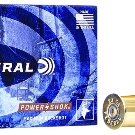 Federal F2033B Power-Shok Magnum 20Gauge 2.75" 20Pellets 1oz 3BuckShot 5 Per Box/50 Case