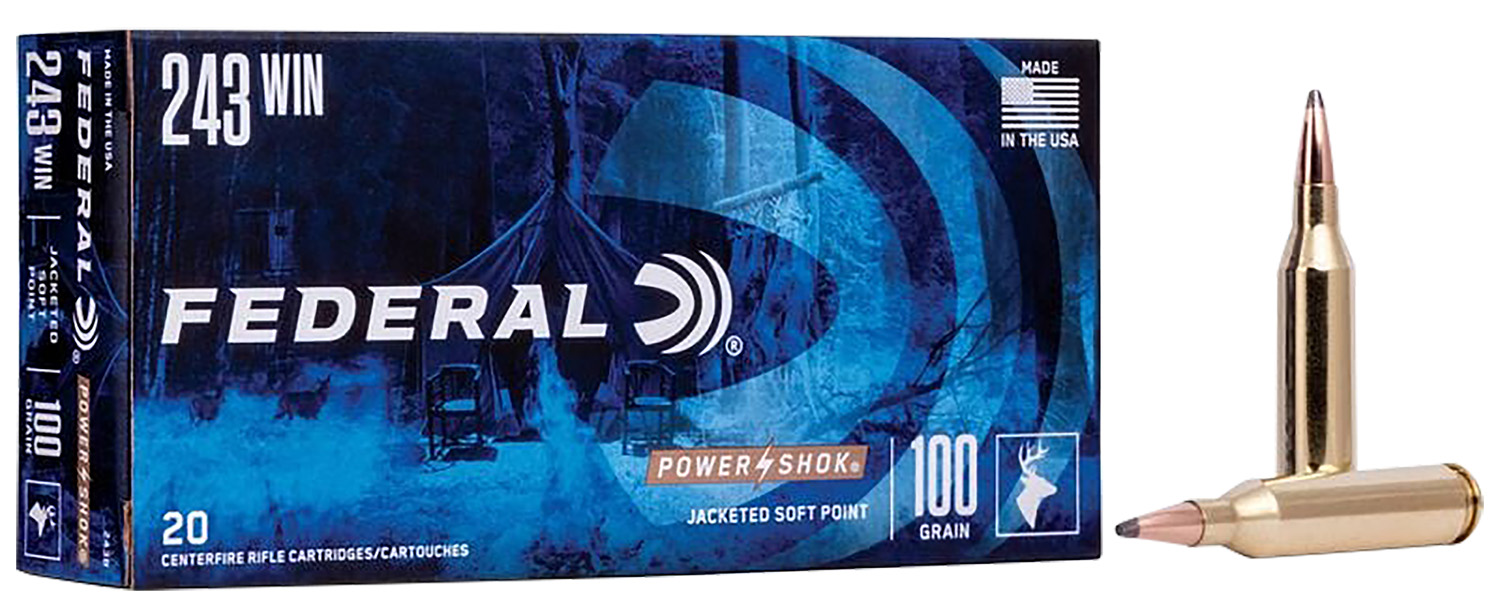 Federal 243B Power-Shok 243Win 100gr Jacketed Soft Point 20 Per Box/10 Case